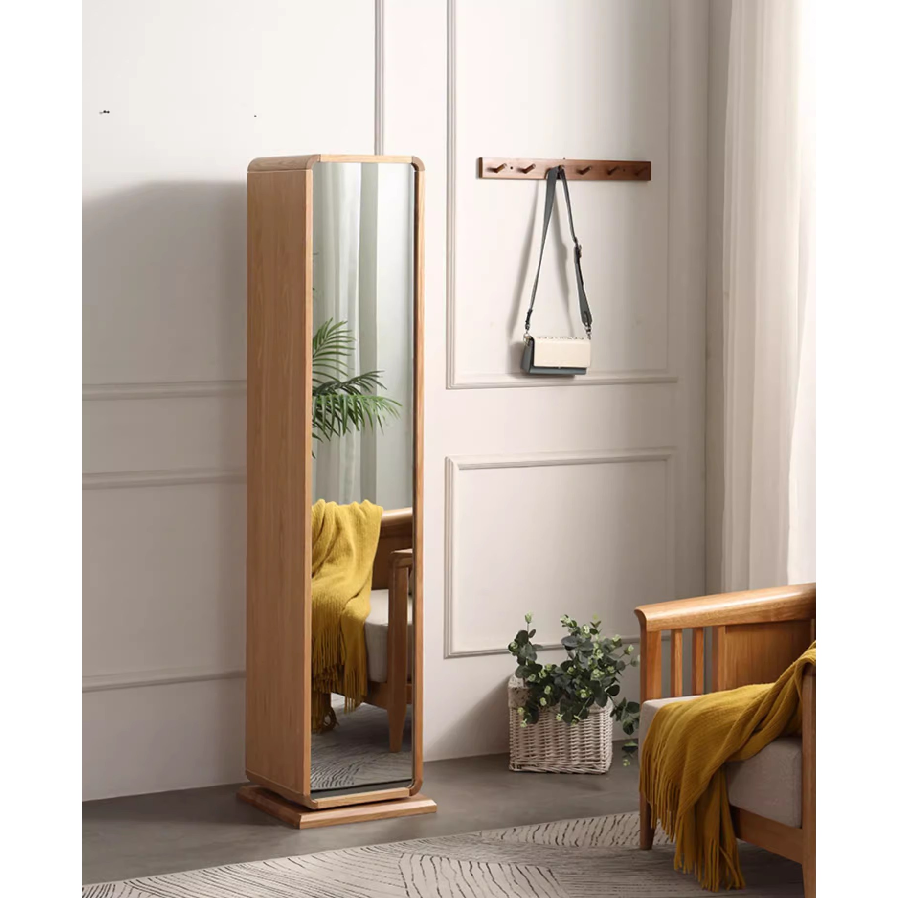 实木多功能穿衣镜子收纳柜试衣镜家用首饰储物可旋转全身镜落地镜