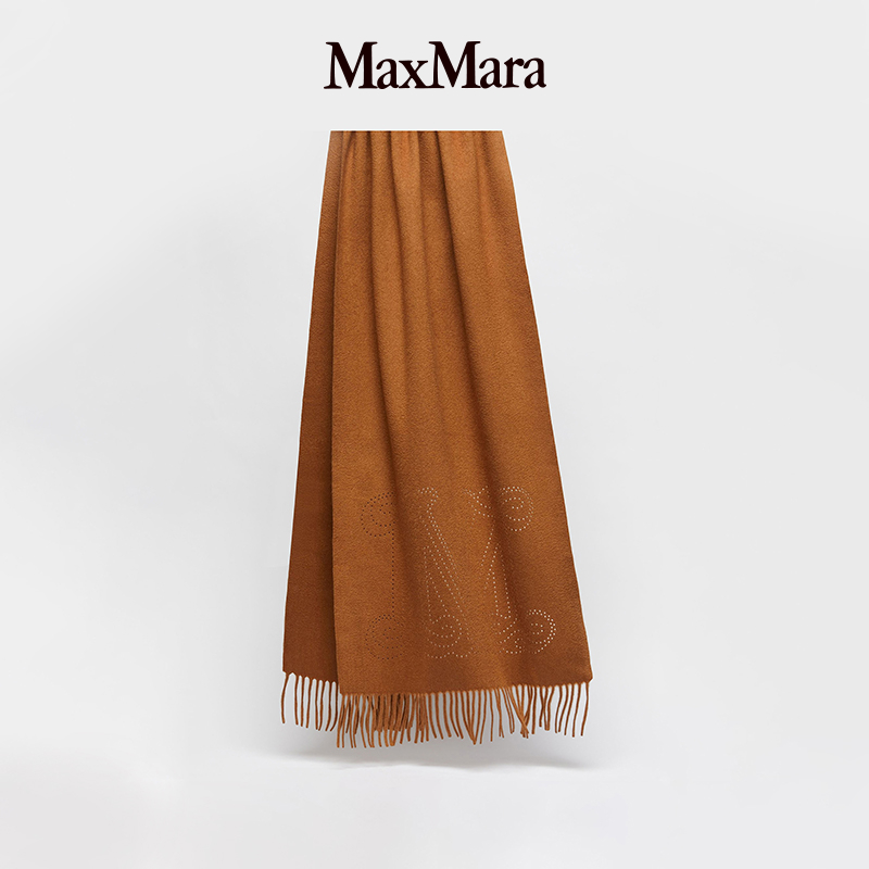 MaxMara 冬季保暖时尚百搭徽标羊绒流苏围巾4541303606