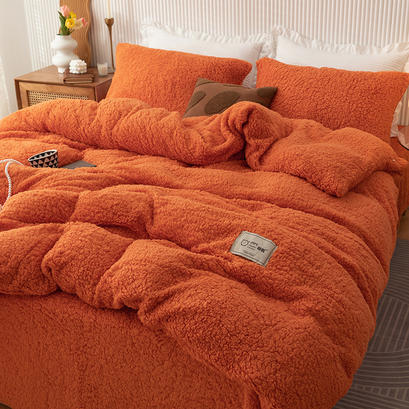 秋冬保暖莫兰迪色羊羔绒牛奶绒功能四件套加厚加绒床单双面绒被套