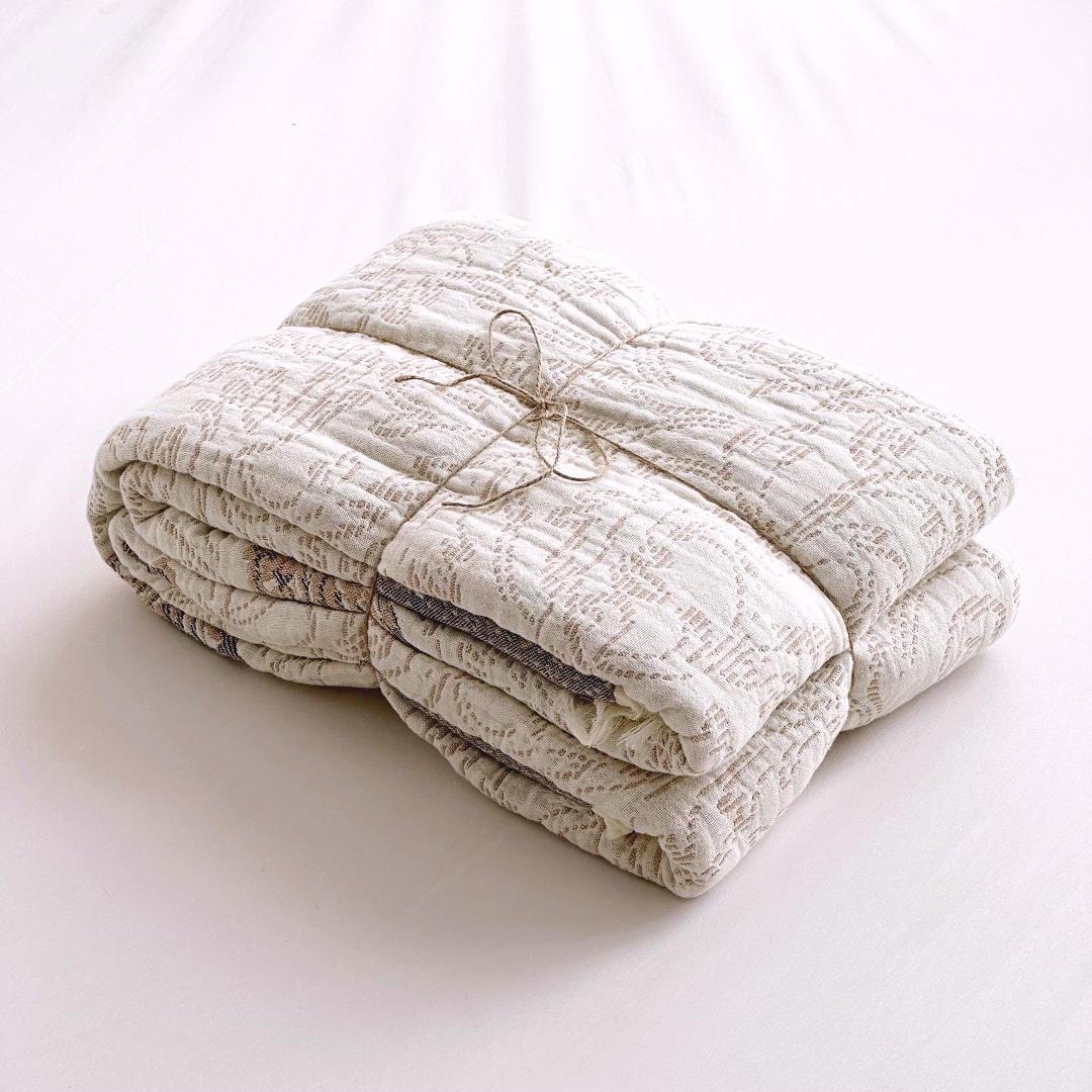 专享【京かわ会社】纯棉纱布毛巾被 纯棉多功能流苏盖毯 花岩兰