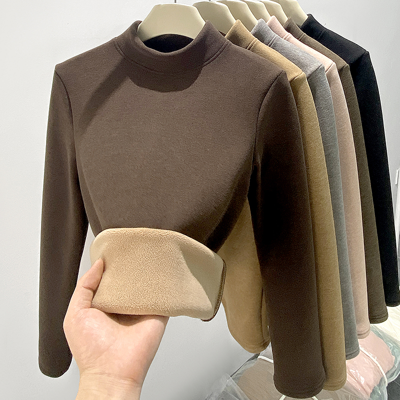 醉梓菡椰绒半高领打底衫女秋冬内搭2025新款修身加绒加厚保暖上衣