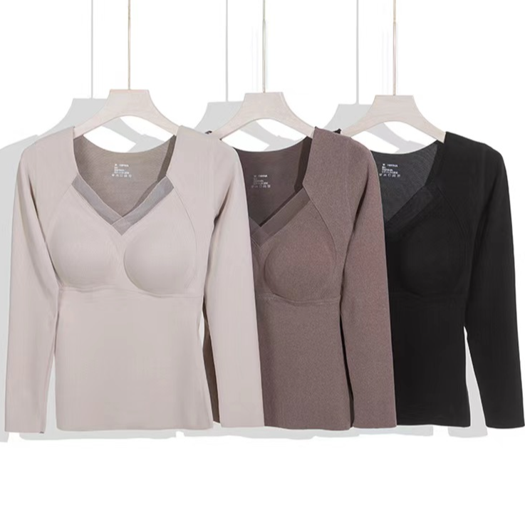贝姐同款【石墨烯保暖内衣】2436冬季带固定杯打底衫德绒加厚上衣XD