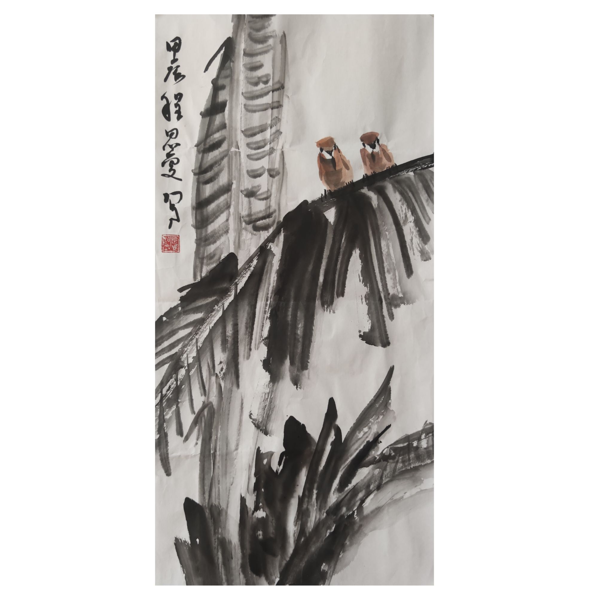 张大风艺术馆，程思雯作品《芭蕉小鸟》，尺寸68X33cm，软片