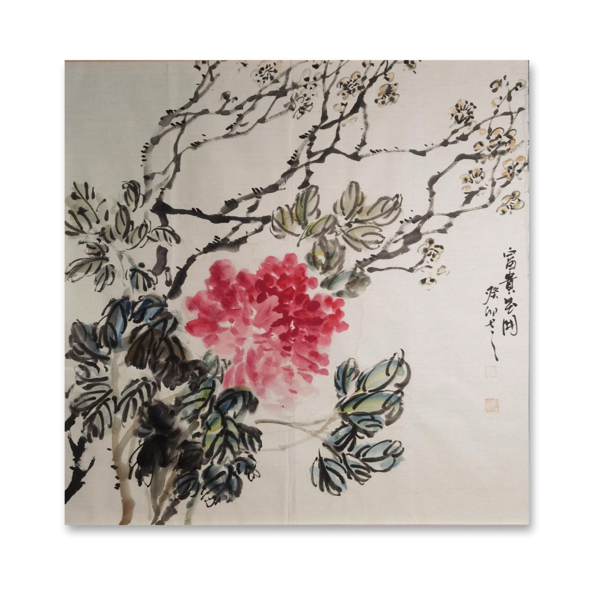 宋奕博，手绘国画《富贵花开》，尺寸70x70cm，软片