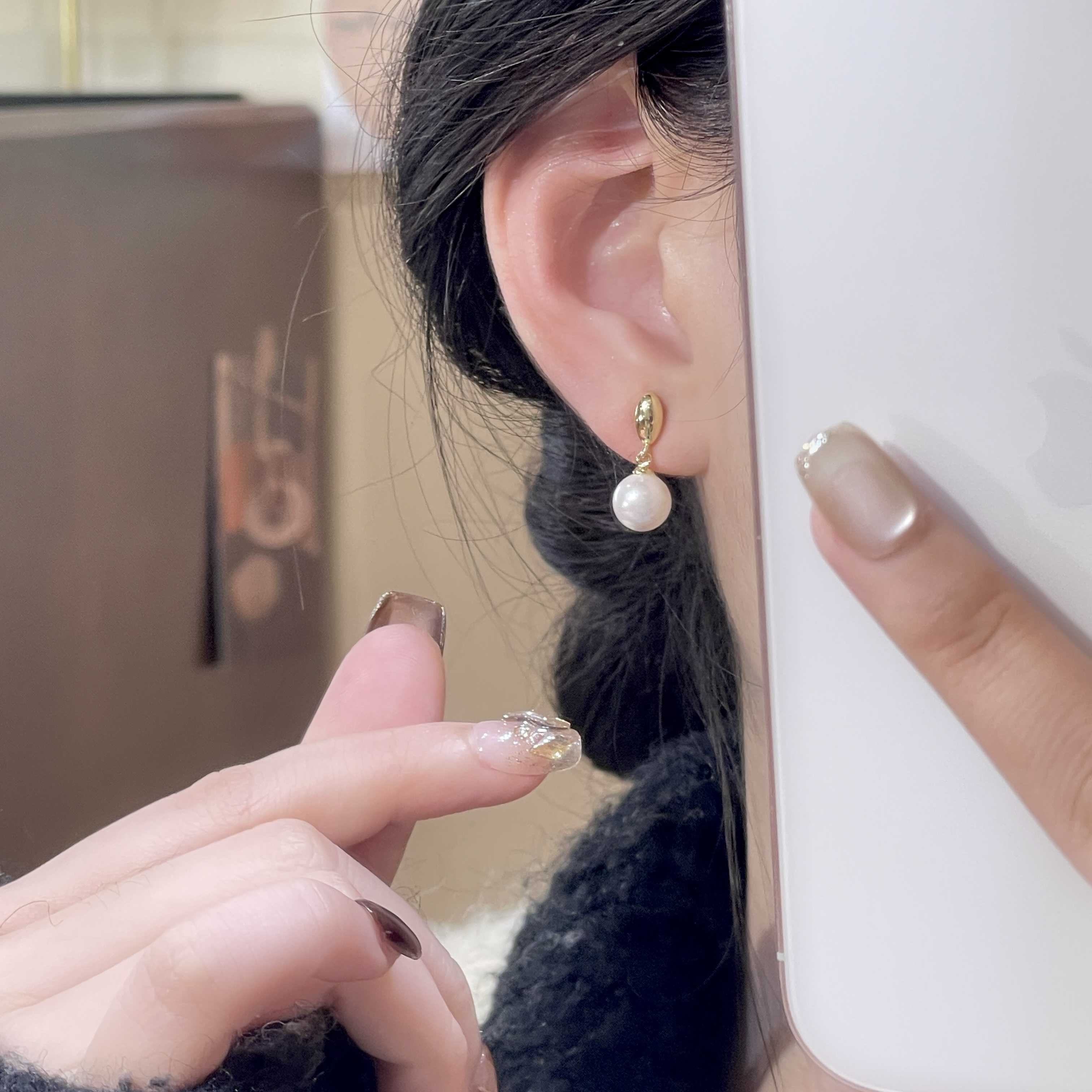 韩芸汐A-372 法式高级感珠珠耳钉女百搭气质耳饰