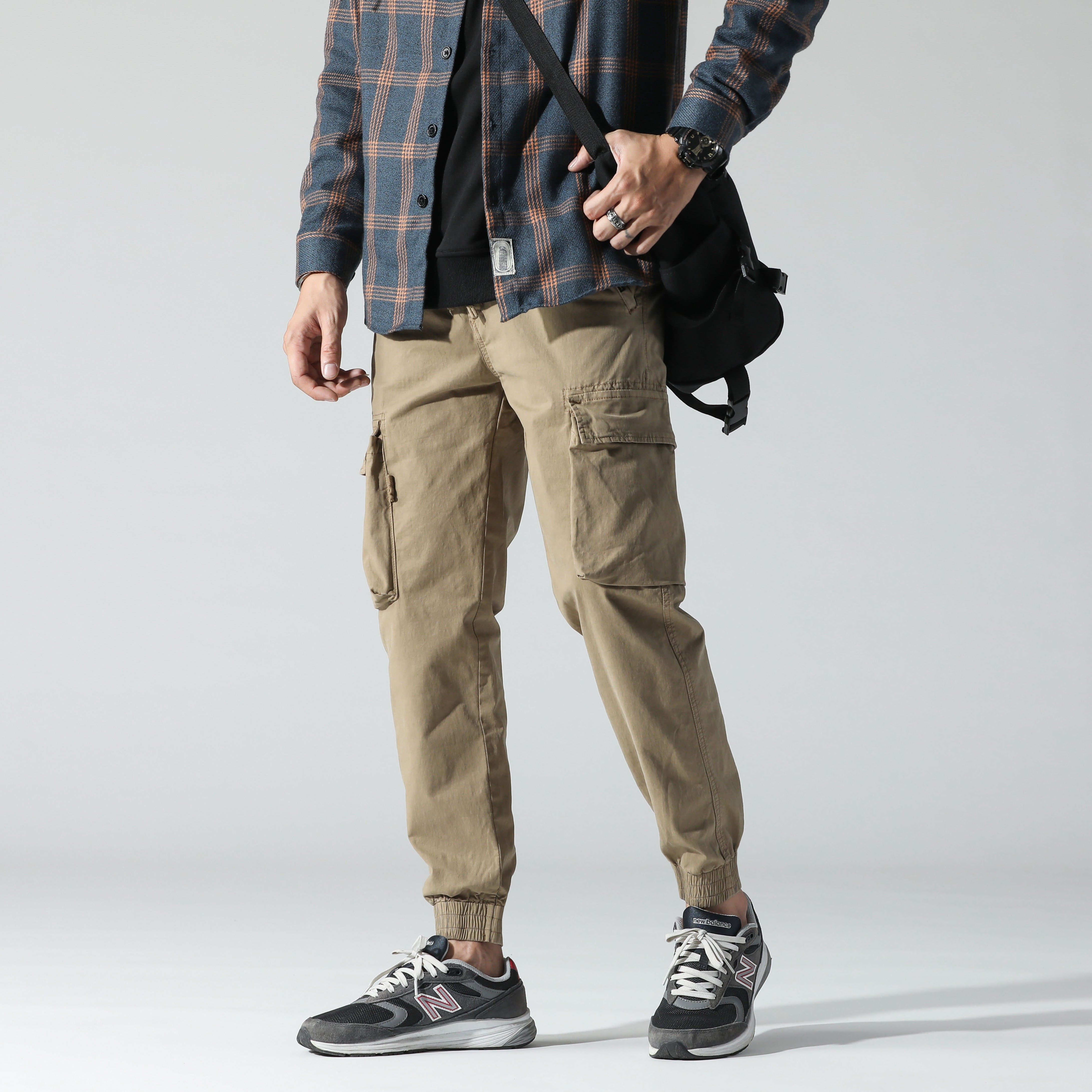 男士工装裤束脚男户外透气日系中腰水洗长裤休闲裤春秋百搭多口袋