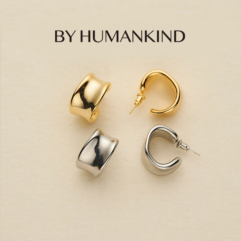 by humankind 铜合金耳饰 BH韩风金银设计感凹面褶皱耳饰