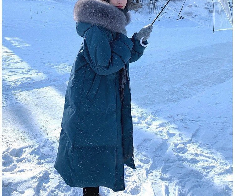 2023年反季清仓白鸭绒羽绒服女中长款韩版气质外套