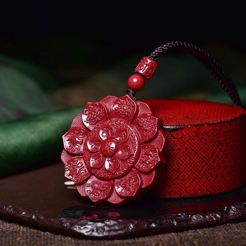 含辰砂工艺品天然朱砂八瓣莲花紫金砂六字真言护身符吊坠情侣款