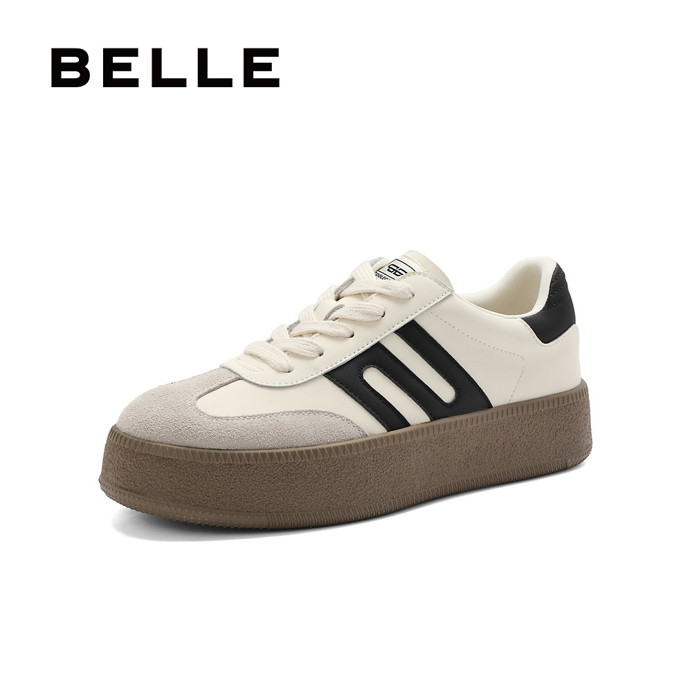 百丽复古德训鞋女秋季新款厚底撞色运动休闲鞋时尚百搭舒适板鞋