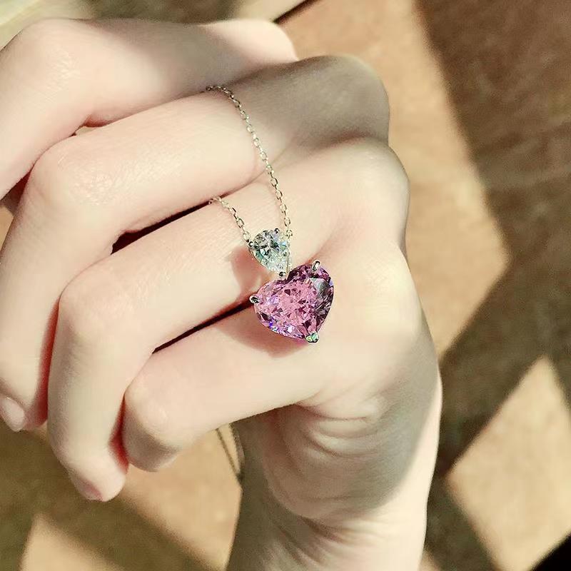 链子925银 冬季项链女小众设计感锆石项链镶嵌爱心形吊坠圣诞礼物