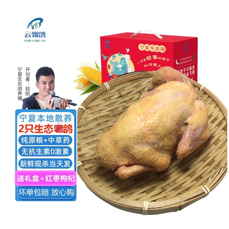 云翎鸽宁夏生态老鸽新鲜现杀老鸽肉3年散养原粮添加中草药礼盒2只