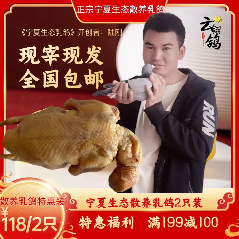 云翎鸽宁夏生态乳鸽新鲜现杀乳鸽肉纯散养原粮添加中草药特惠2只