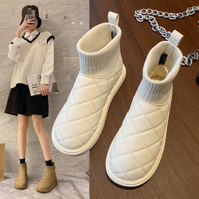 卓芙妮保暖白色雪地靴女新款冬加绒加厚雪地棉面包女鞋
