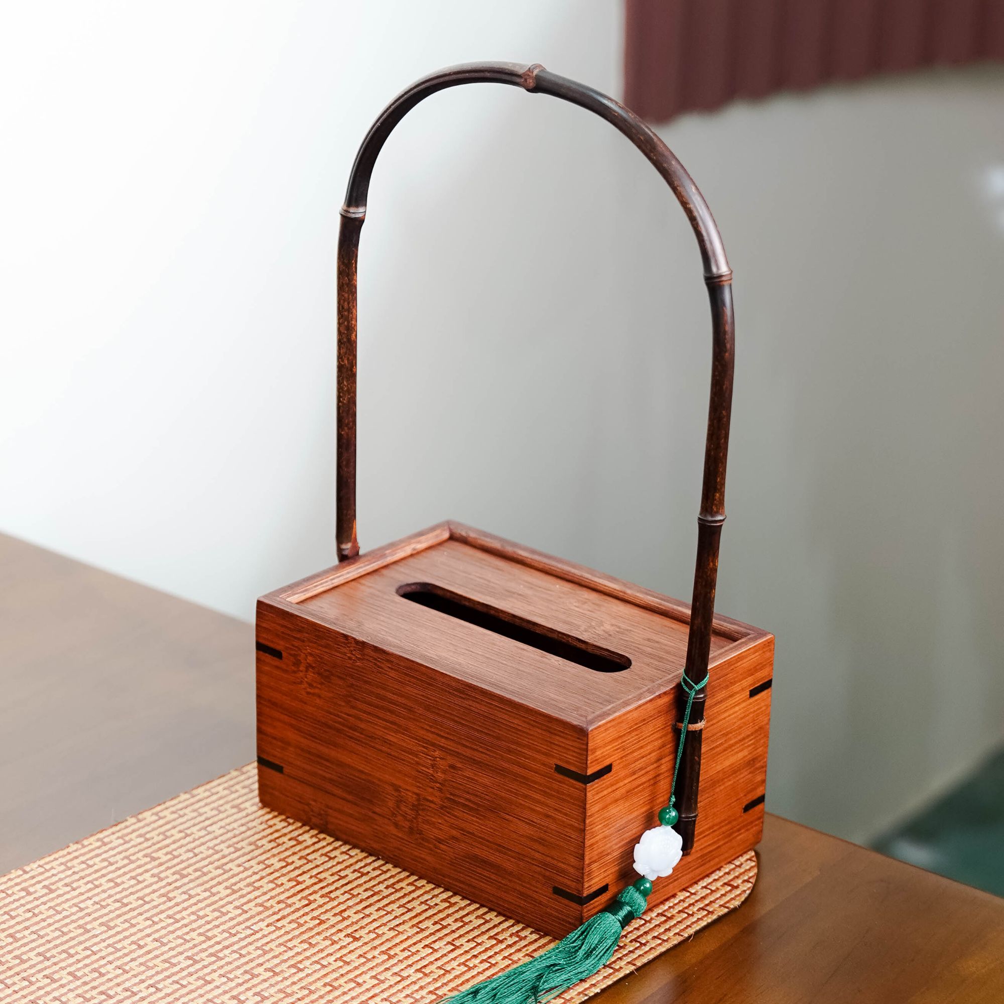 【挽月】紫竹圆柄手提纸巾盒家用客厅创意抽纸盒茶桌新中式复古摆件