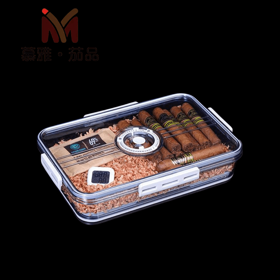 古巴雪茄保湿盒透明密封防潮保湿雪松木层架醇养双层乐扣雪茄盒