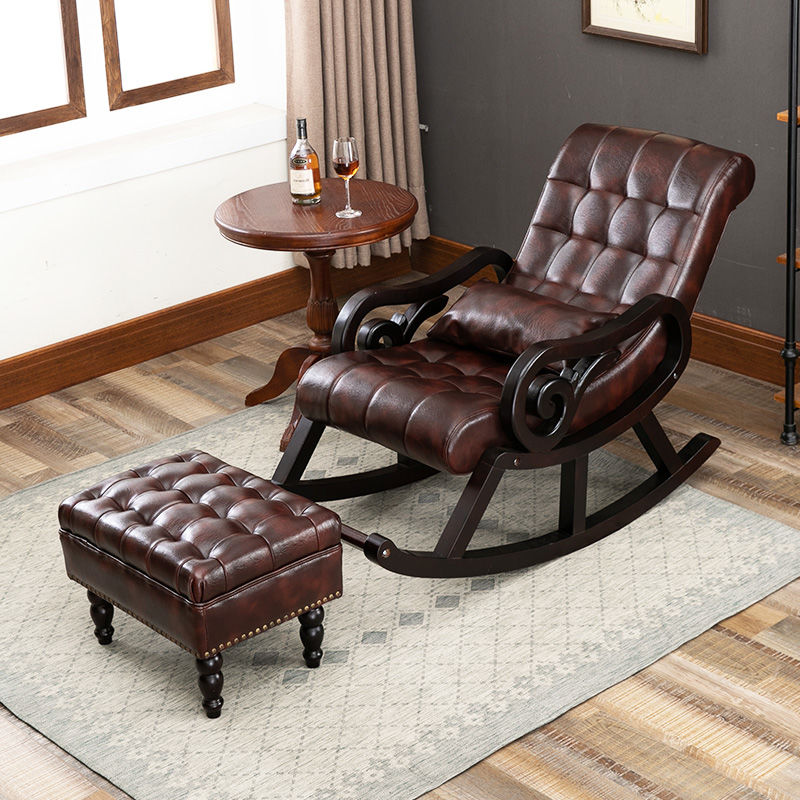 北欧阳台不倒翁摇椅躺椅大人家用休闲皮摇摇椅老人睡椅午休趟椅子