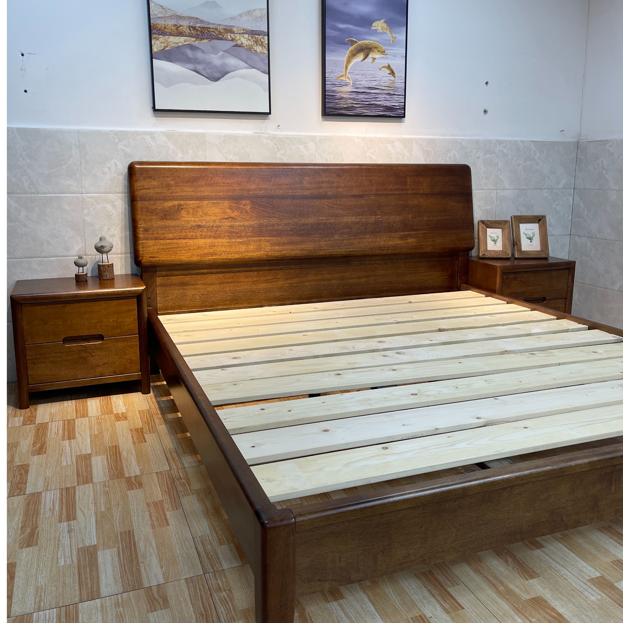 新中式胡桃木床实木床实木大床1.5米1.8米简单双人床全实木实木