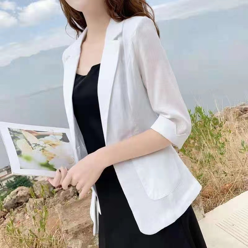 西装外套薄款七分袖冰麻防晒小西服上衣