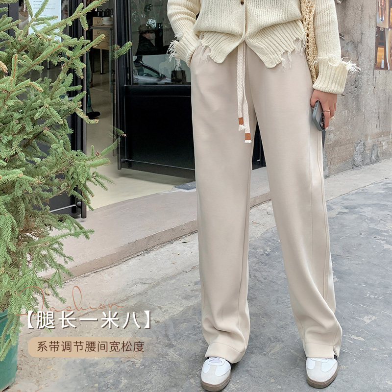 【霏霏推荐】宽松时尚休闲百搭运动高腰脚口开叉抽绳休闲裤-8551