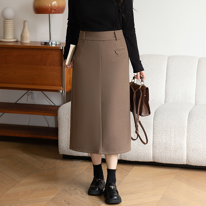 【霏霏专属】秋冬气质高腰百搭时尚中长款毛呢半身a字裙-8381