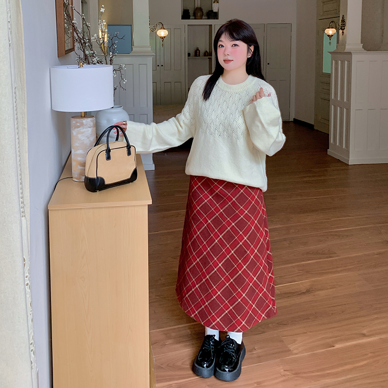 【霏霏专属】秋冬新款胖妹妹复古格子长短款半身裙-8732AB