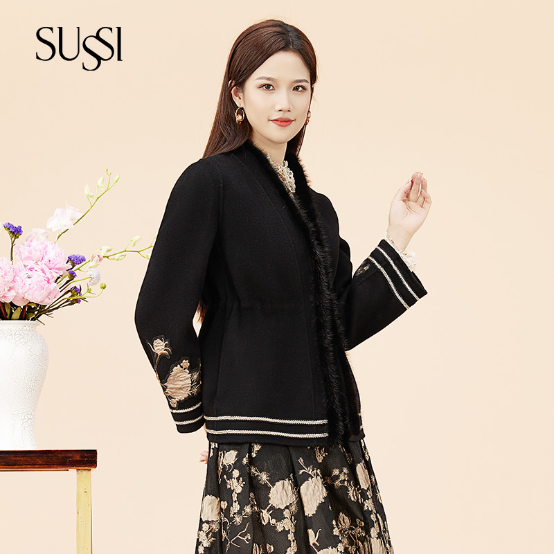 【流金岁月】SUSSI/古色25冬百搭黑色收腰贵气轻奢绵羊毛短外套