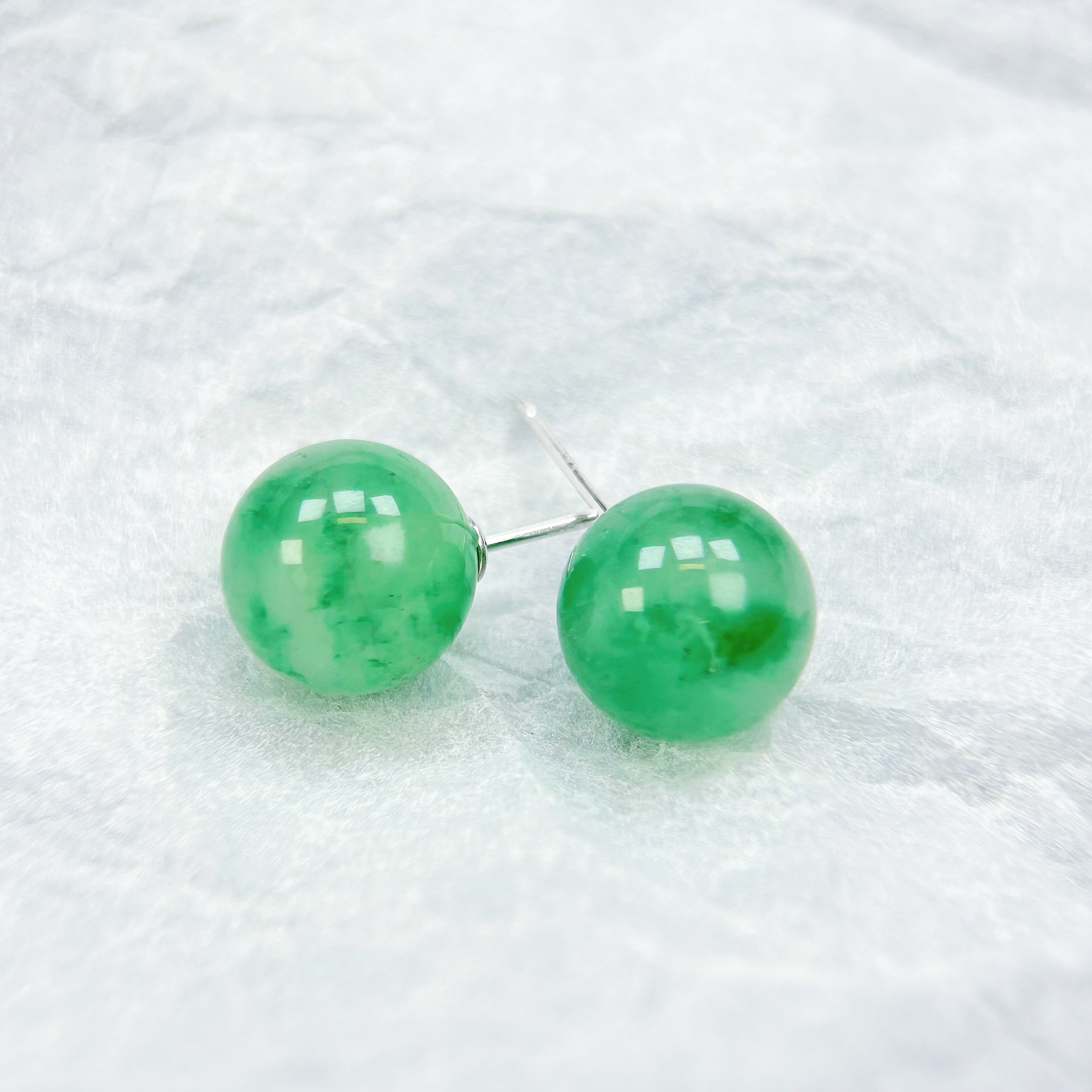 天然非洲翠冰飘耳钉｜S925银10+mm｜颜色深浅备注｜RS240311001