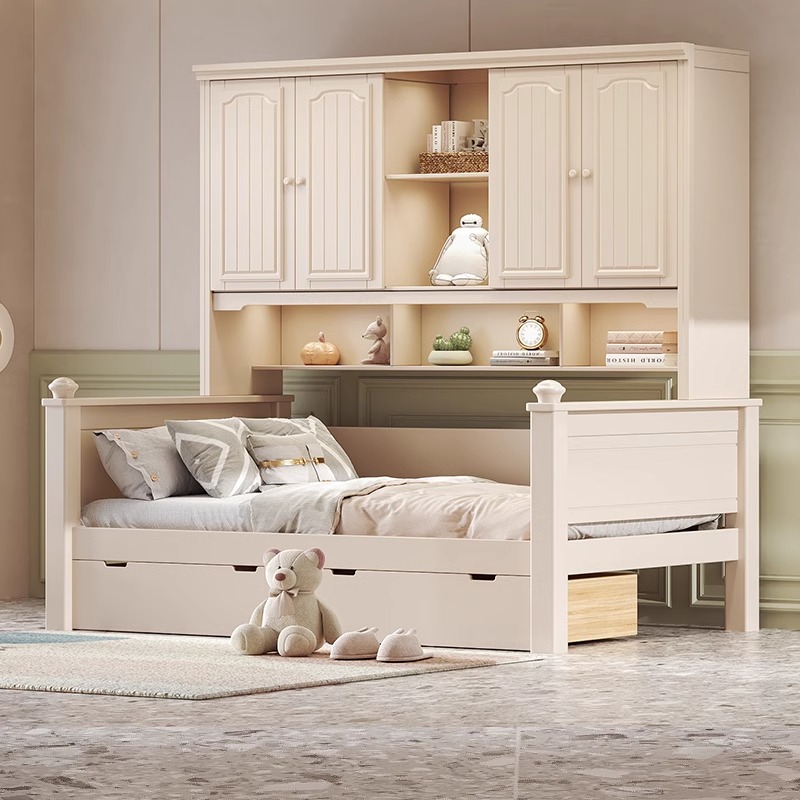 衣柜床全实木轻奢儿童床男孩女孩公主双人床铺床床组合美式储物床