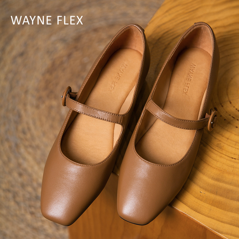 【瑕疵】韦恩Wayneflex女鞋鹿皮鞋复古浅口平底玛丽珍鞋1211