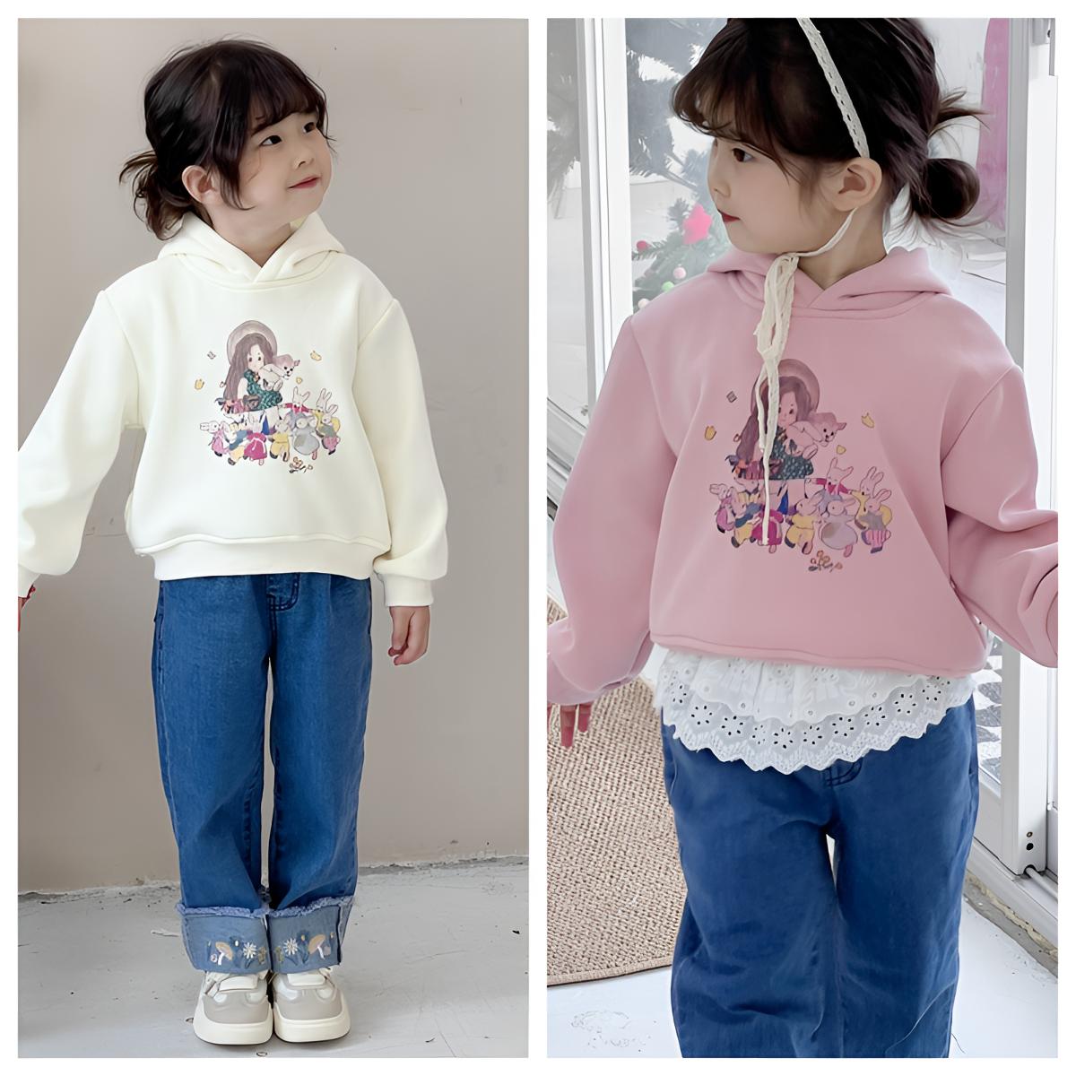 冬季新款加绒加厚兔子连帽卫衣R8070