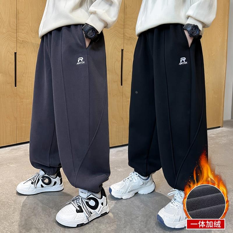 男童加绒裤子秋冬新款中大童冬季一体绒运动卫裤儿童加厚休闲长裤