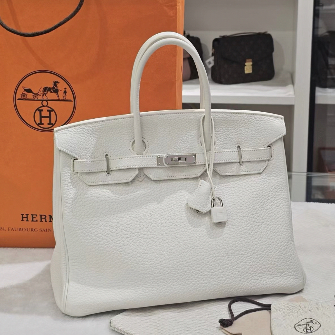 99新 Hermes/爱马仕 birkin40纯白银扣togo皮M手提包