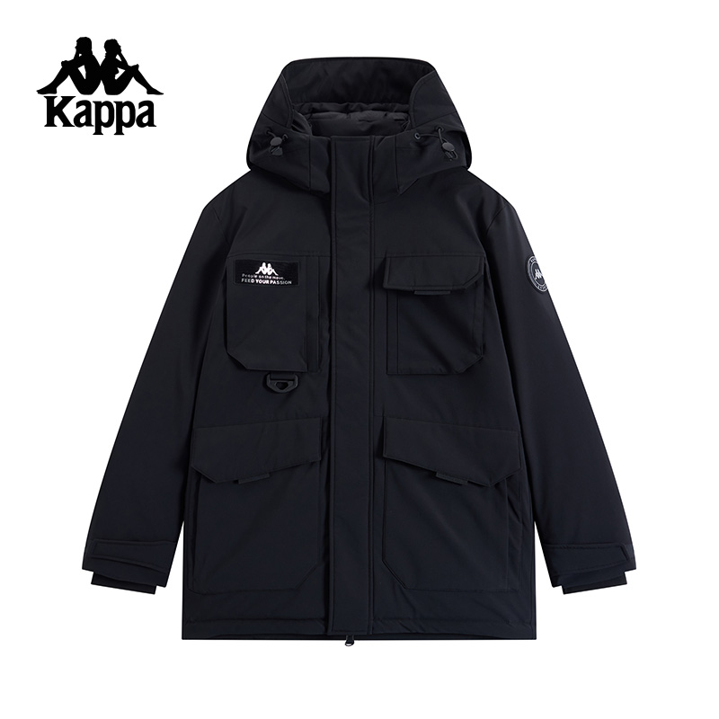 Kappa卡帕背靠背防泼水防风运动羽绒服白鸭绒工装外套保暖防寒服