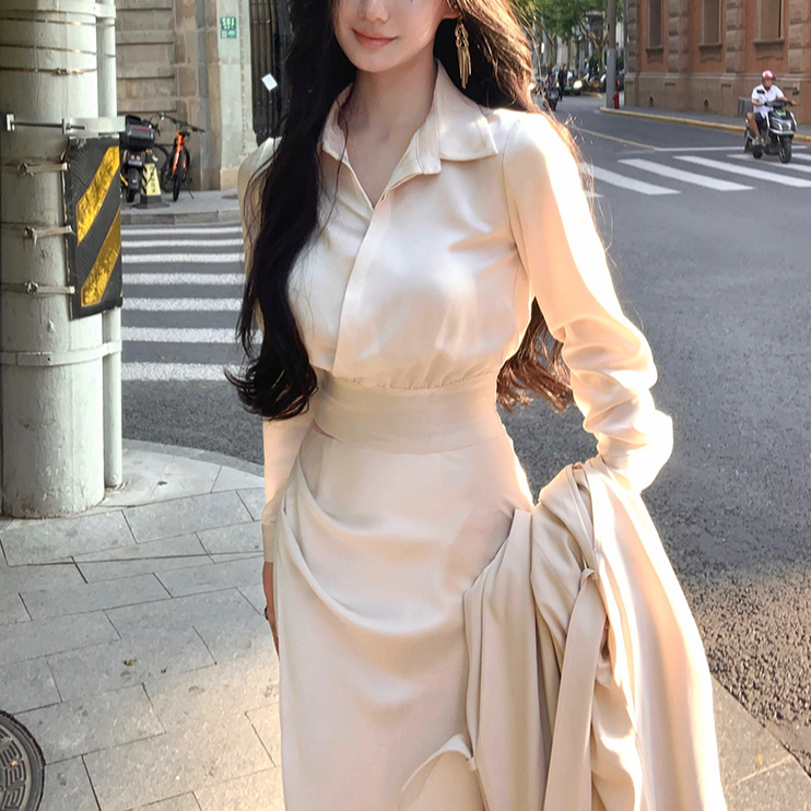 秋上新流光风气质穿搭高级感衬衫套装弹力收腰显瘦鱼尾半身裙女
