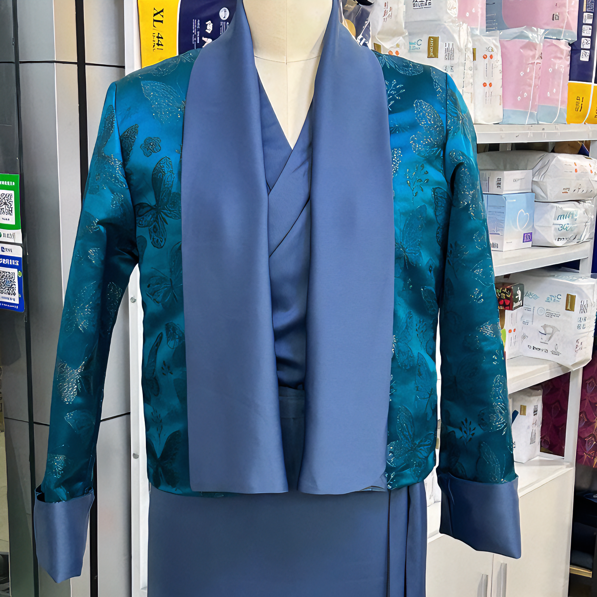 2024藏族服装女款博拉夏装时尚印花套装百搭民族风蓝色