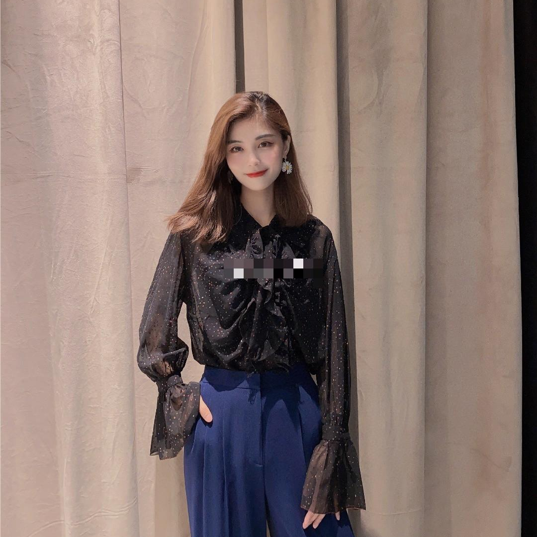 女装黑色波点花边领衬衫5300505-9311