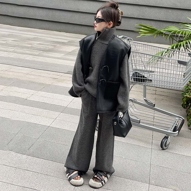 女童套装秋冬装2023新款儿童时髦洋气针织衫毛衣大童长裤网红童装