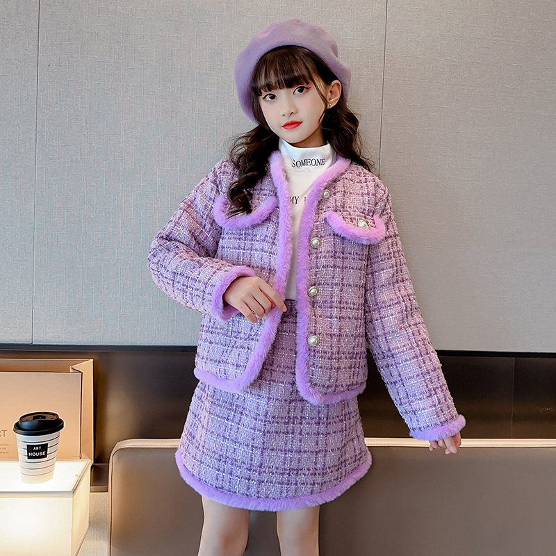 女童冬季小香风连衣裙套装洋气韩版加厚儿童秋冬款时髦女大童裙子