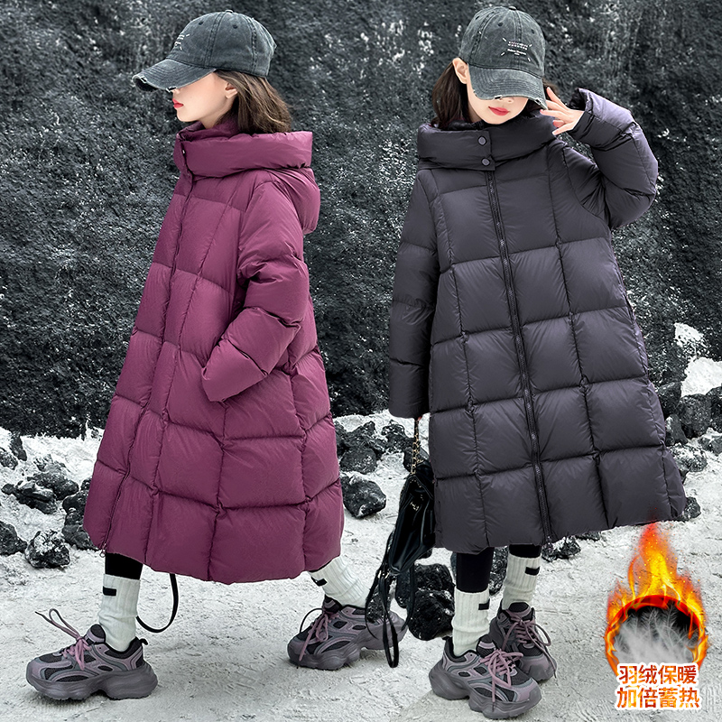 女童保暖羽绒服连帽宽松中长款加厚韩版过膝蓄热时尚修身秋冬季