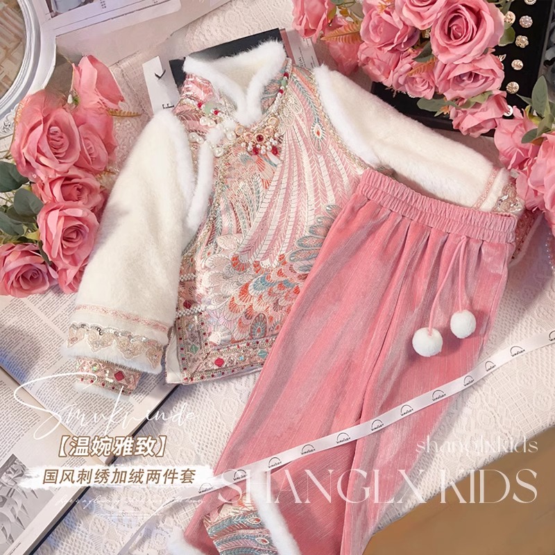 马面裙女童秋冬款加厚国风汉服套装2023新款丝绵服儿童过年拜年服