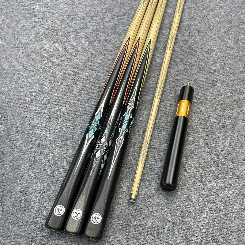 传承系列小头中式黑八球杆机雕剑纹手工镶嵌雕刻一体通杆台球杆