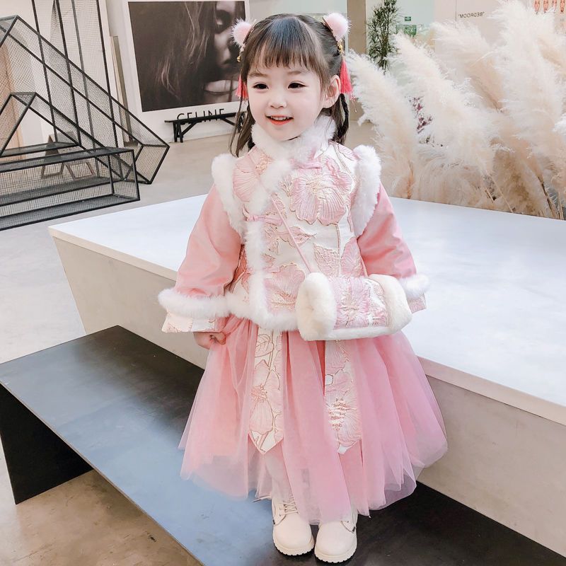汉服童装女童拜年服中国风冬装加厚过年儿童唐装女孩宝宝新年衣服