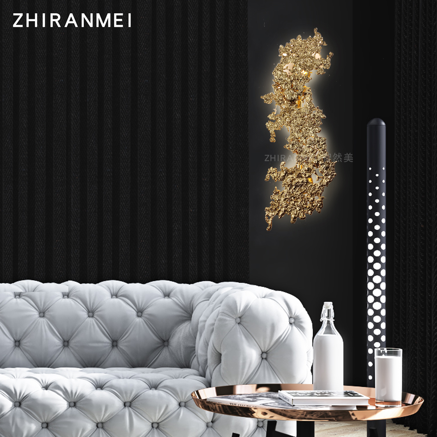 新中式全铜壁灯现代简约书房卧室客厅背景墙别墅创意山峦楼梯壁灯