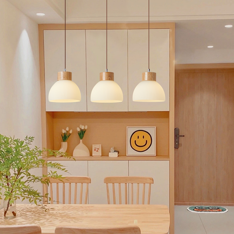 广东中山灯具原木餐厅灯led饭厅餐桌灯实木小吊灯吧台三头饭桌