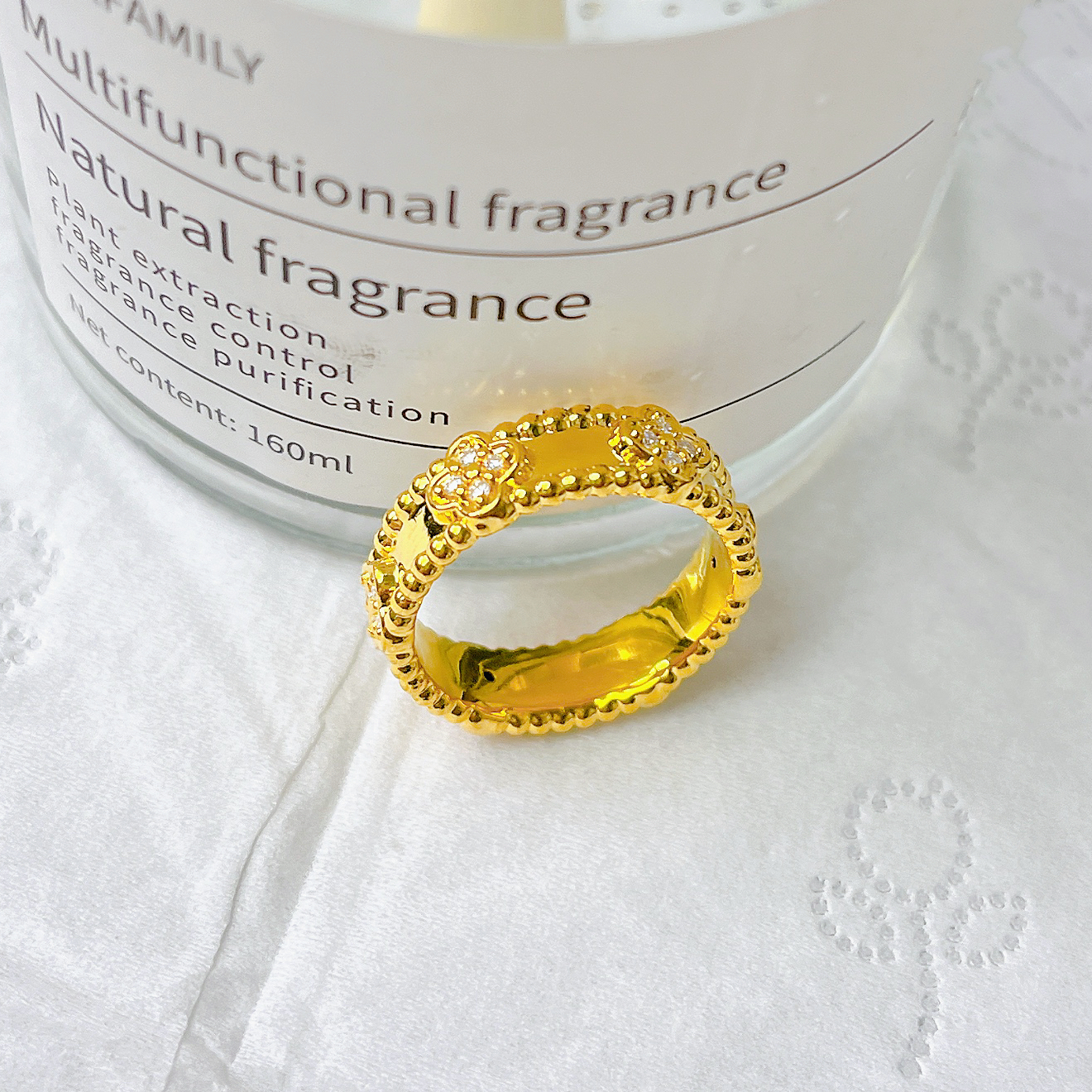 足金999莫桑万花筒镶嵌戒指气质甜美简约时尚