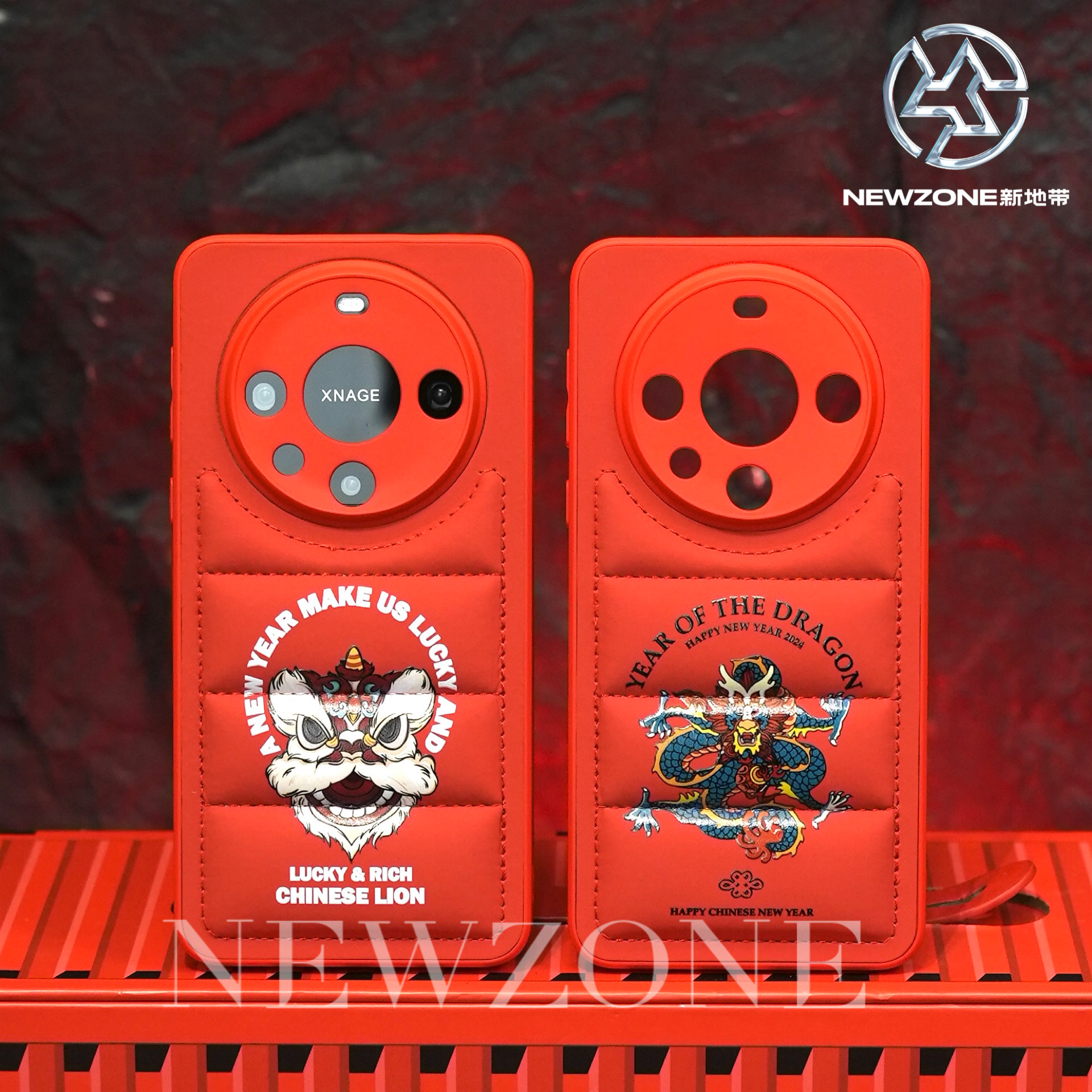  创意秋冬英文舞狮充棉服适用华为Mate60Pro青龙Mate60Pro+手机壳