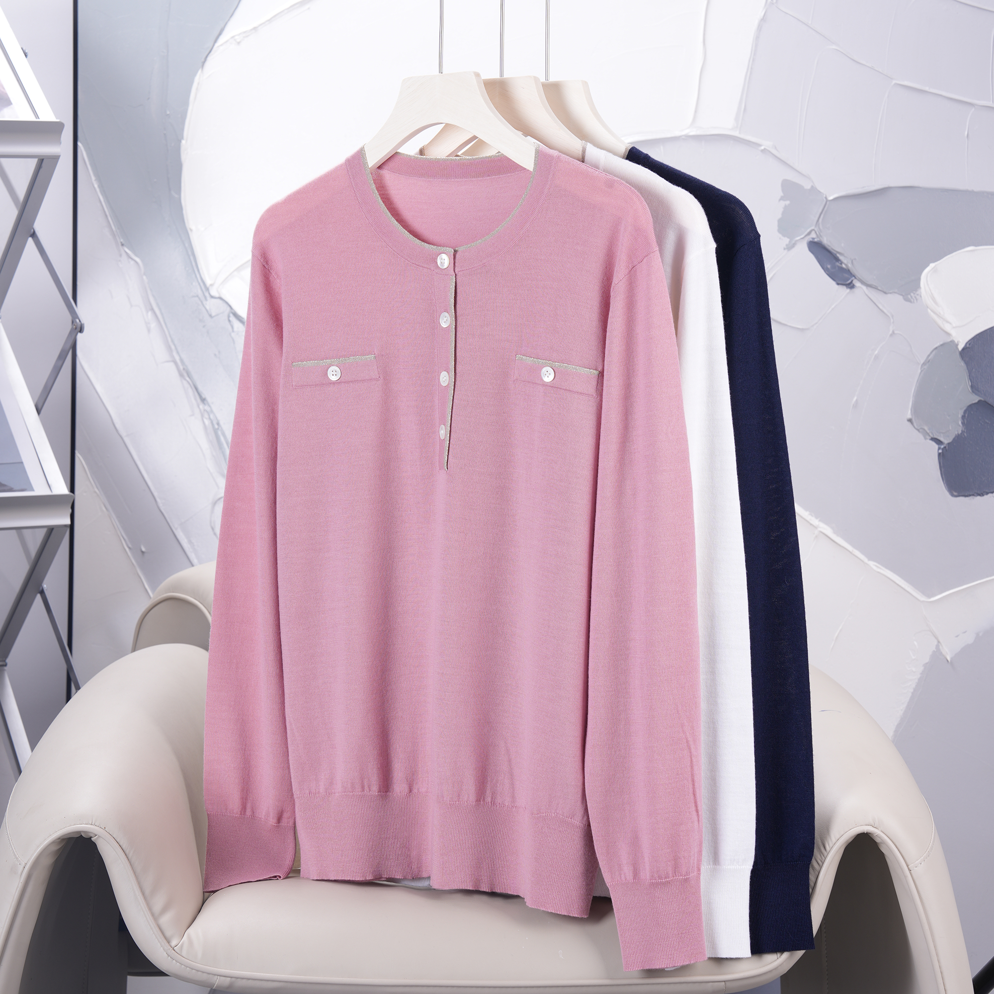 【稀甄系列】高密度精纺60支羊毛长袖小香风YX10W24091