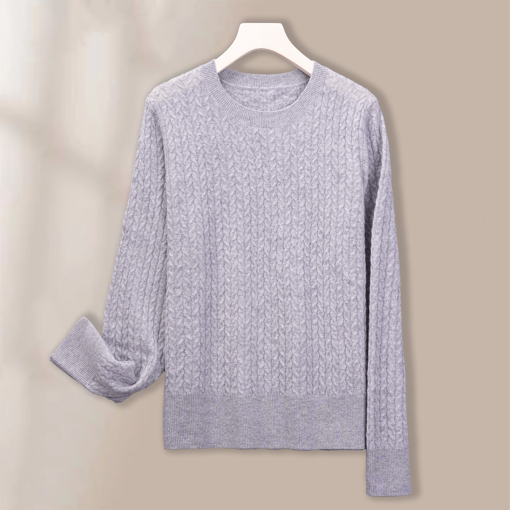 【霜月流年】精纺baby绒 圆领绞花百搭长袖针织套头衫 YXSW24060