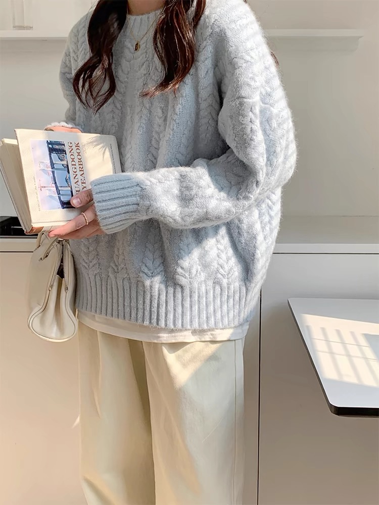 （14-29）软糯慵懒风针织毛衣女甜美休闲加厚软糯套头上衣秋冬长袖